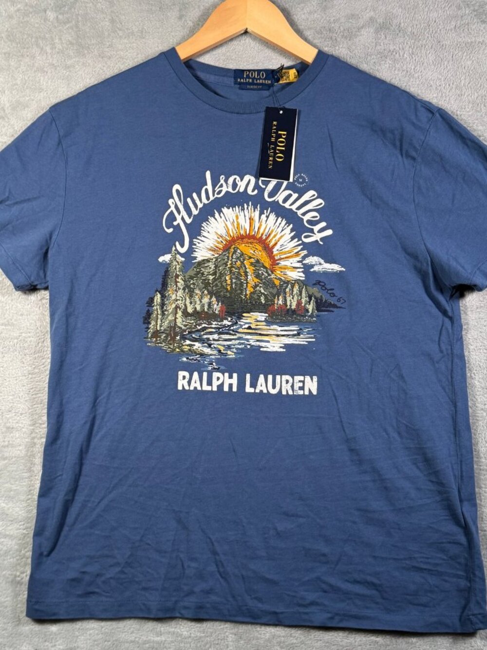 Polo Ralph Lauren T-Shirt Mens M Blue Hudson Valley Graphic Classic Fit *FLAW